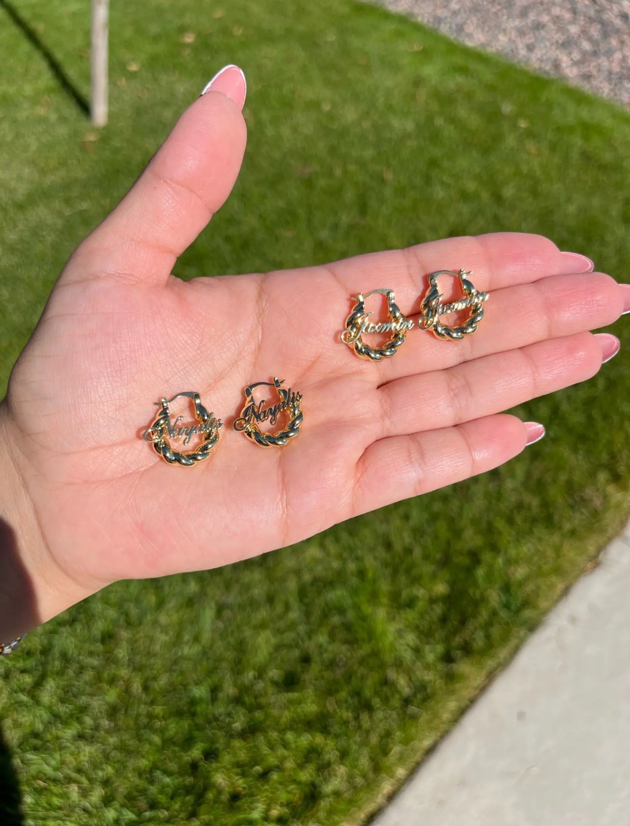 Baby hoop name earrings