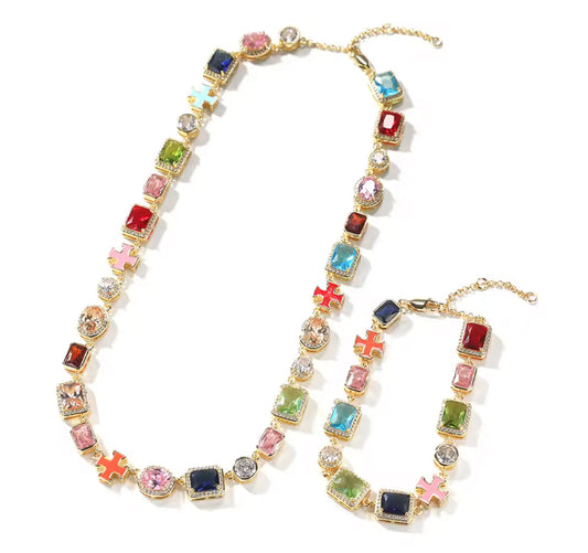 Color block necklace and bracelet set