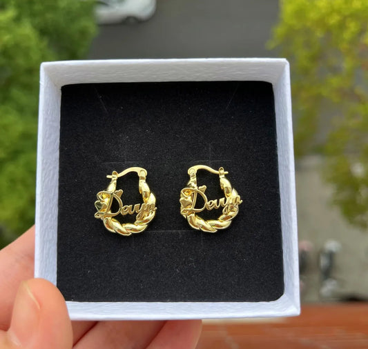 Baby hoop name earrings