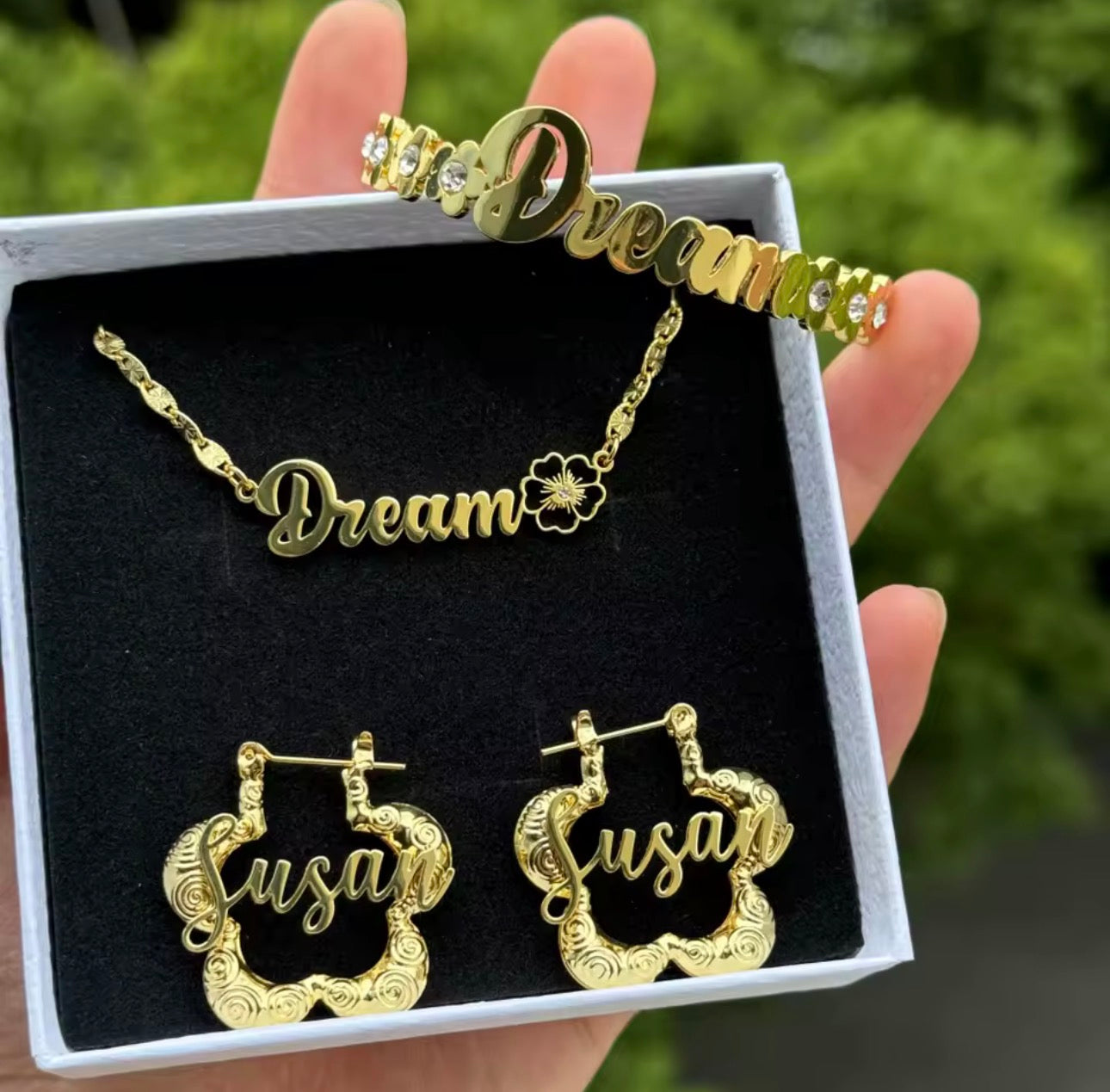 Flower earring bracelet and necklace set with color flower stone